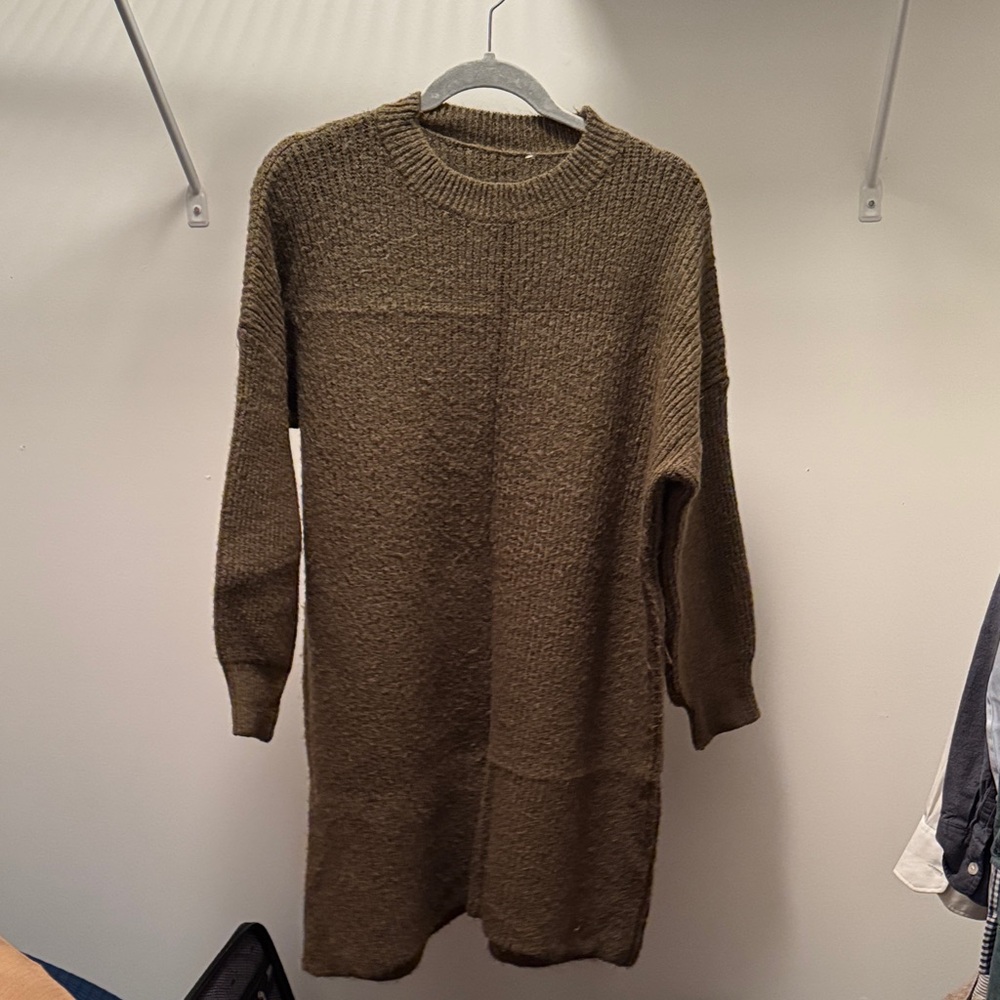 Cozy Olive Women's Crew Neck Sweater Dress